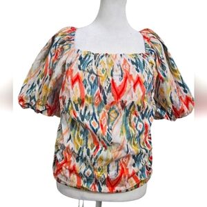 VERONICA M Polly Poplin Puff Sleeve Blouse In Multi Printed. Size XL NWOT